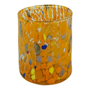 Murano Glass Shot Orange Multi Millefiori Venice Italy Handmade - Picture 1 of 6