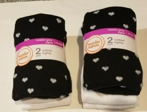 Infant Girls Wonder Nation 2 pk Sweater Tights Black Silver Hearts & Solid Whit - Picture 1 of 5