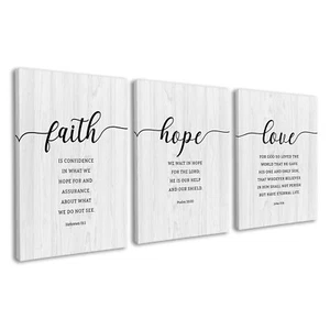 Scripture Wall Art, Faith Hope Love Set of 3 Bible Verse Wall Art, Farmhouse ... - Picture 1 of 6