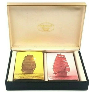 Congress Playing Cards Cel-U-Tone Red & Yellow Ship Design in Case 2 Decks - Picture 1 of 4
