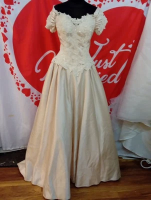 Wedding dress size 14 champagne satin, see measurement chart, Y - Image 1 of 4
