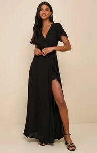 Vestido Lulus Mujer Talla L 12/14 Negro Línea A Corazón de Caléndula Maxi Nuevo - Imagen 1 de 11