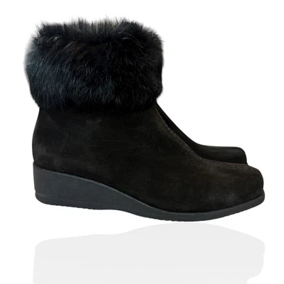 Botas de cuña La Canadienne de cuero gamuza negro con ribete de piel real talla 6 $685 Canadá Foto 1 de 4