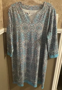Coolibar UPF 50 Oceanside Blue Tunika Kleid 3/4 Arm Schwimmen Coverup Damen Gr. L - Bild 1 von 5