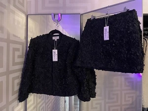 M&S black Mesh Textured Beaded Jacket And Skirt Set Size 10 - Picture 1 of 9