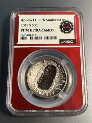 2019 Apollo 11 50th Anniversary Commemorative Half Dollar, PF 70 Ultra Cameo - Image 1 of 2