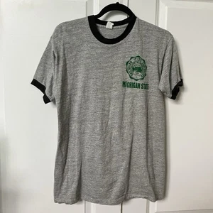 Vintage Allison Michigan State T-shirt Mens L Ringer Varsity Collegiate Gray - Picture 1 of 6