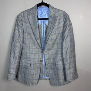 Joseph Abboud sport coat men's 38S slim fit linen wool plaid gray summer - Picture 1 of 12