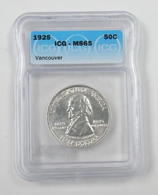 1925 US Mint Commemorative Half Dollar Vancouver Silver Coin Certified ICG MS65 - Image 1 of 2