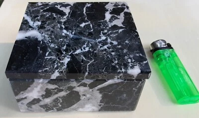 Square Vintage Marble Box Black White Grey w/lid  4 by 4 by 2 1/4 inches STORAGE - Image 1 of 4