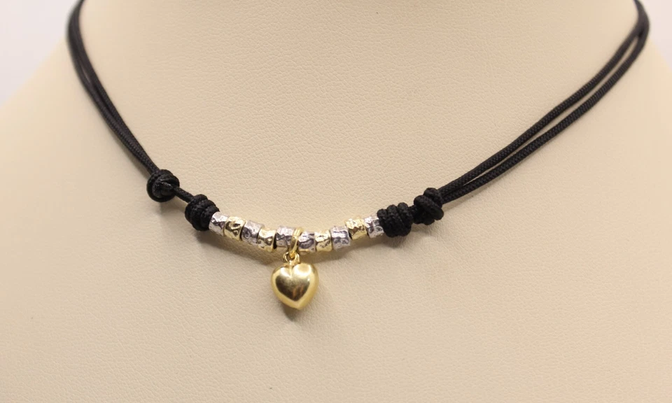 COLLANA DODO STYLE PEPITE CHARM CUORE MM 8 CUOIO CERATO CHIUSURA SCORREVOLE EXPL - Immagine 1 di 4