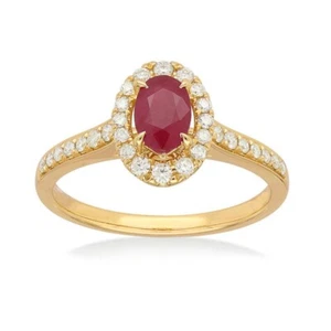 0.60ct Natural round diamond 14k BIS Hallmarked Yellow gold Ruby cocktail ring - Picture 1 of 7