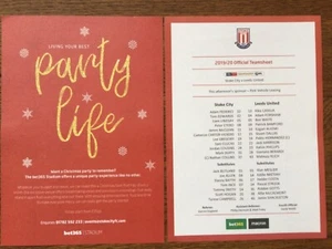 2019/20 Stoke City v Leeds Utd Official Teamsheet 24th August - Picture 1 of 12