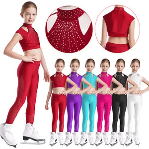 Kids Girls Tracksuits Workout Crop Top And Leggings Stage Outfits Sheer Mesh - Picture 1 of 85