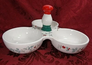 Pfaltzgraff Winterberry Handled 3-Part Divided Server, Christmas, candy nut dish - Picture 1 of 7