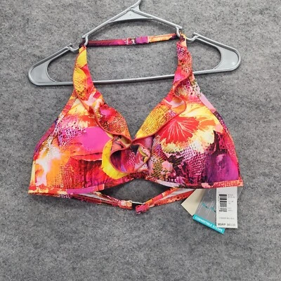 Top de bikini Kenneth Cole para mujer 38 B/C rosa floral halter Foto 1 de 4