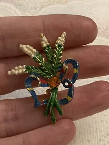 Vintage Brooch Gold Tone & Enamel Lucky Heather Scottish Pin 4cm Long - Picture 1 of 4