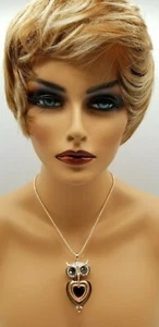 BURGUNDY GLASS, AUSTRIAN CRYSTAL OWL PENDANT NECKLACE (30-32") IN ROSE TONE - Bild 1 von 6