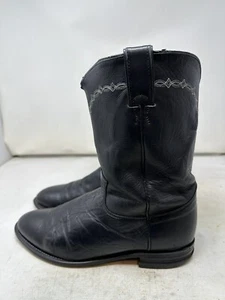 Justin Men's Brock Roper Black Leather Pull On Cowboy Boots Size 9.5 D - Picture 1 of 13