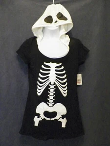 Made Right Black & White Skeleton Halloween Hooded Skull T-Shirt Junior M - Picture 1 of 9