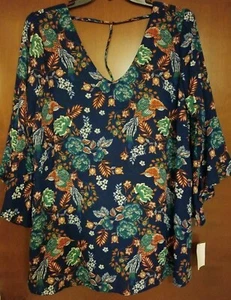 Moa Moa woman top TROPICAL BIRDS floral navy multi 2x NWT - Picture 1 of 10