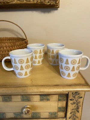 Tazas de café BODUM 4 piezas oro blanco árboles de Navidad copos de nieve vacaciones invierno 10 oz Foto 1 de 4