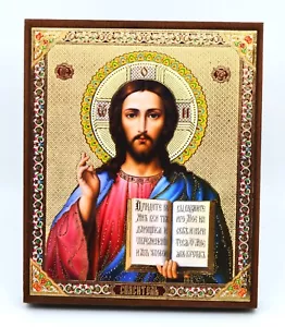Ikone Jesus Christus geweiht Holzplatte икона Иисус Христос освящена 12x10x2 cm - Picture 1 of 1