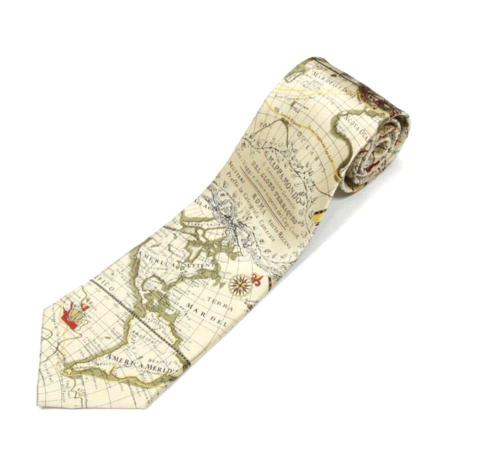 МУЗЕЙ АРТЕФАКТОВ Карта Старого Света Америка Исследователь Мужской Шелковый Галстук - Изображение 1 из 3