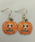 Betsey Johnson Orange Crystal Halloween Pumpkin Earrings NWT