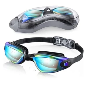 Swimming Goggles UV Protection Mirrored Anti Fog Adults Teens plus Case. - Picture 1 of 5