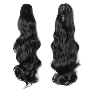 Ponytail Wavy Clip-On Synthetic Hairpiece Color Off Black 16" Long Loose Waves - Picture 1 of 3