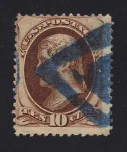 US #161 Banknote 10c Jefferson - Blue Double Diamond Fancy Cancel Cole #GED-14 - Bild 1 von 2