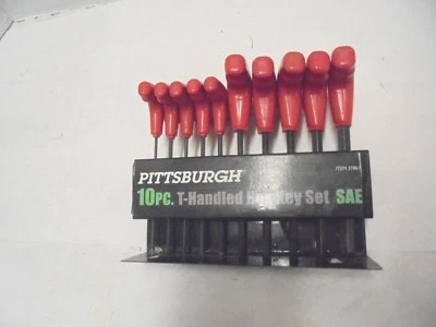 pittsburgh 10 piece T handles hex key set standard size metal rack 3/8" to 3/32" - Image 1 of 4