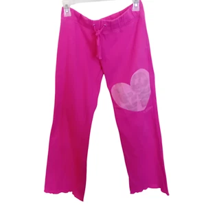 Y2K La Senza Girl Sweatpants Heart Peace Sign Lounge Sweatpants Hot Pink Girls L - Picture 1 of 13