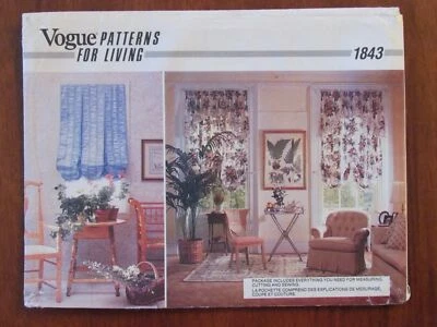 Vogue Sewing Pattern 1843 - Curtains Swags Drapes Balloon Shades Pelmets UNCUT - Image 1 of 2