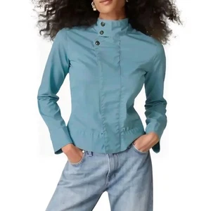 VOLCOM - FROCHICKIE III Cropped Zippered Moto Jacket Blue Women's size SMALL - Picture 1 of 12