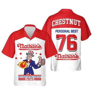 Joey Chestnut Hawaiian Shirt 76 Winner Hot Dog Eating - Picture 1 of 4