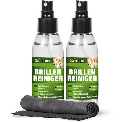 bio-chem Brillenreiniger Spray 200 ml: 2x 100 ml + Premium Brillenputztuch - Bild 1 von 4