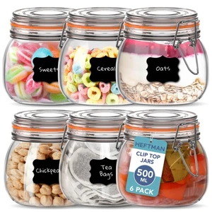HEFTMAN Glass Jars Clip Top 500ml Silicone Seal Lids Airtight Canister 6 Pack - Picture 1 of 7