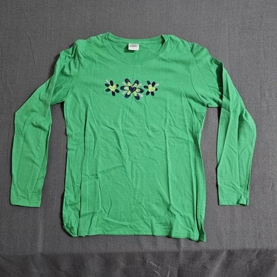 Nwot Gildan Medium Green Heart & Flower Glitter L/S Embrodered Womens shirt - Image 1 of 4
