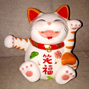 Vintage bemalte japanische Figur Glückskatze Keramik - Bild 1 von 7
