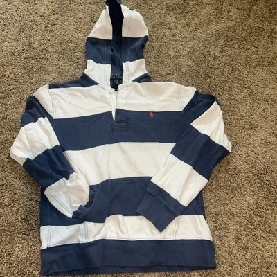 Polo Ralph Lauren Suéter de Rugby con Capucha Niños L 14-16 Blanco Azul Rayas Viaje Foto 1 de 4
