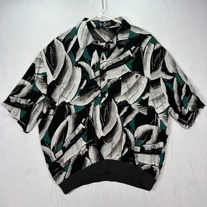 Camisa Polo De Colección Alan Stuart Con Bandas Para Hombres XL Negra Gris Abstracta Años 90 Rayón EE. UU. - Imagen 1 de 9