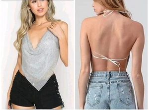 LYDIA STARGAZING BACKLESS Bling RHINESTONE TOP Shirt FESTIVAL EDM Concert - Picture 1 of 8