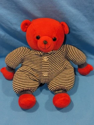 STERNTALER SEHR SELTENE SPIELUHR TEDDY BÄR ROT GESTREIFTER  ANZUG VINTAGE - Bild 1 von 4