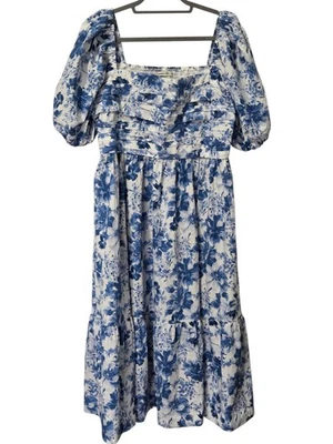 Vestido Abercrombie & Fitch Nuevo con Etiquetas Emerson Popelina Manga Abullonada Midi Azul-Talla XL Foto 1 de 4