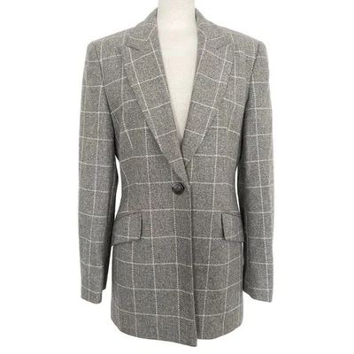 Blazer Escada Margaretha Ley Gris Cuadros Ventana Cachemira - Talla EE. UU. 6 / DE 38 Foto 1 de 4