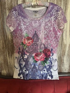 Roper Brand: Cowgirl Sequence Front. Roses With Western Flair Ladies Size Med - Picture 1 of 2