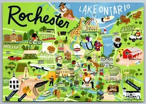 Postkarte 6,75 Zoll x 4,74 Zoll übergroße Grüße aus Rochester New York Stadtkarte OA-1 - Bild 1 von 2