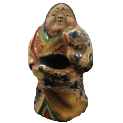 Antiguo Raro Japonés Imperial Satsuma Ware Cerámica Netsuke Okame Gosu Azul Foto 1 de 4